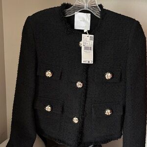 Mango Elegant Black Tweed Blazer